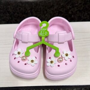 CROCS Kids Light Pink Sandals with Floral Details
